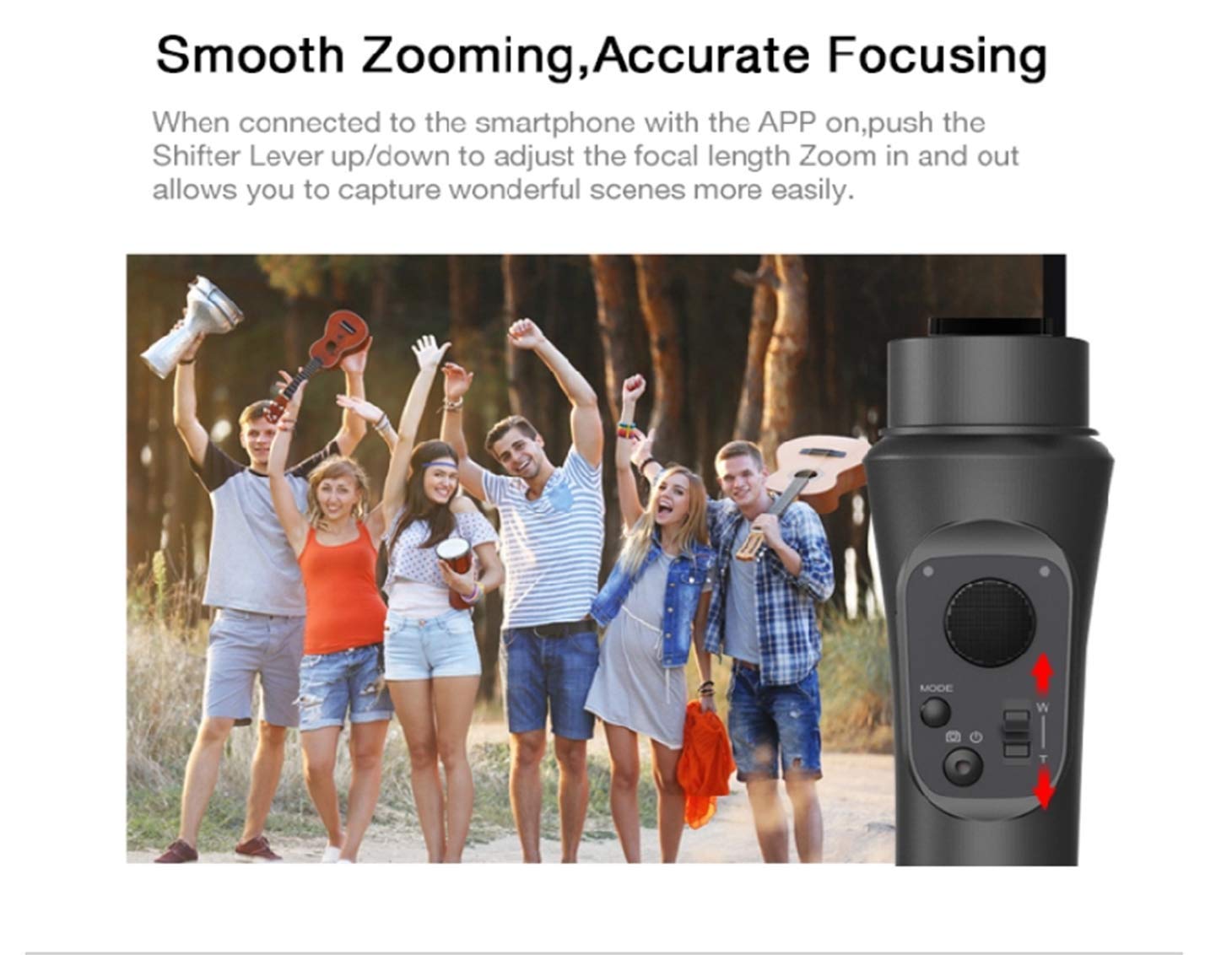 Diagram showing the zoom and focus shifter lever on the gimbal's control panel.
