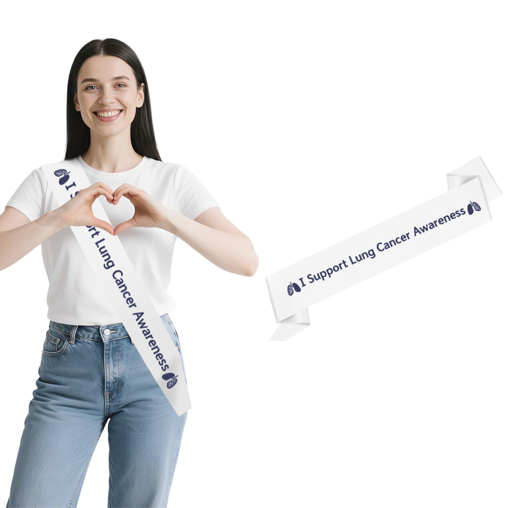 Lung Cancer Awareness Sash White Ribbon Sashes For Women Men Lung Cancer Accessories Sash For Support Fundraising Campaign White Ribbon Awareness Sashes For Public Activity Support Groups — image 1