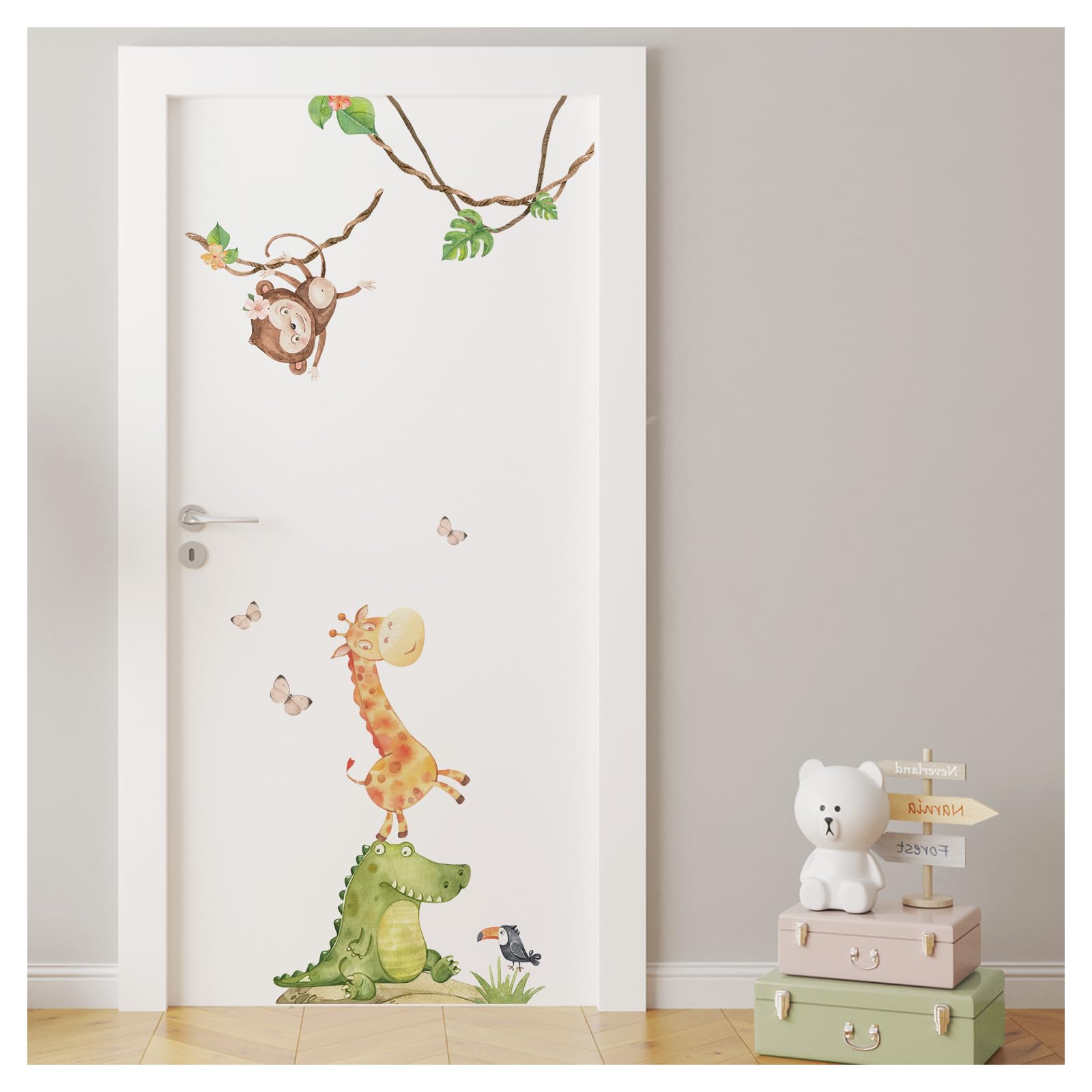 Sticker mural pour chambre d'enfant safari animaux déco sans bulles