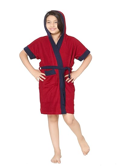 ELEVANTO Girls Half Sleeve Soft Terry Bathrobe with Hood (Rani-Navy)
