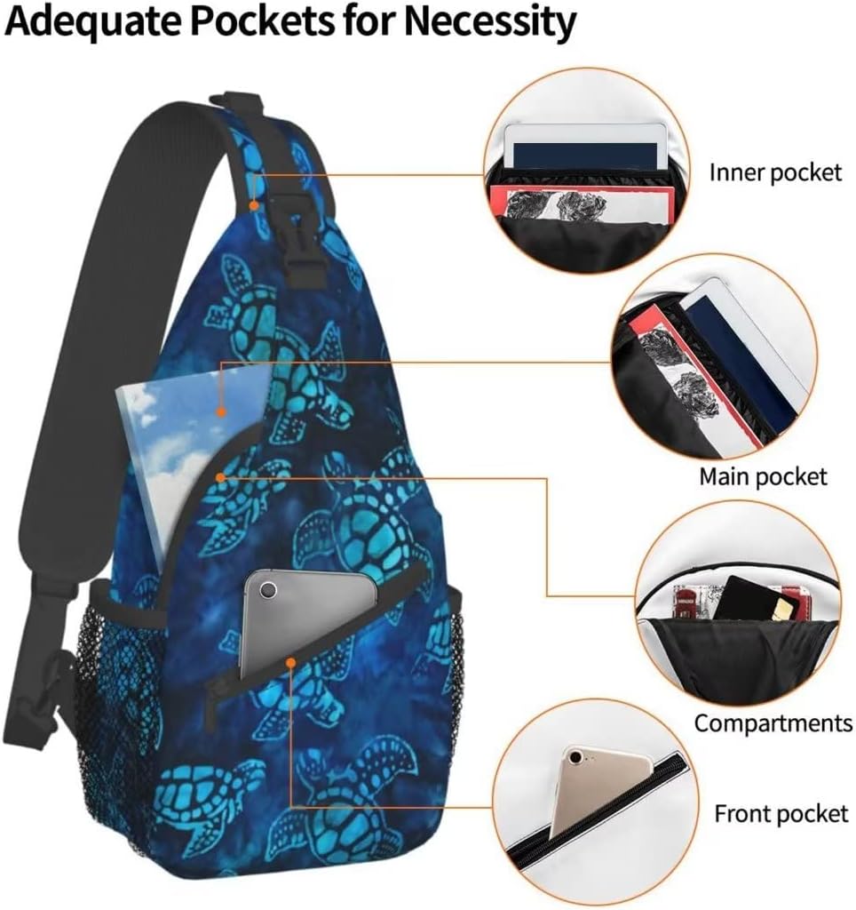 Sea Turtle Sling Bag Crossbody Backpack for Men Women Watercolor Blue Sea Turtle Nautical Coastal Sea Animal Underwater World Print Chest Bag Casual Shoulder Backpack Travel Hiking Daypack - Image 4