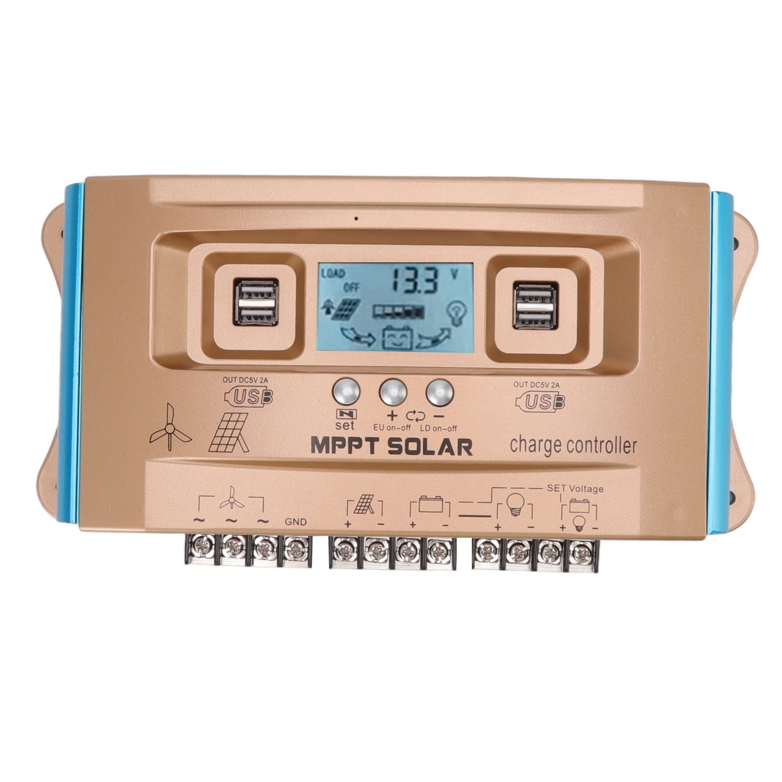 Regolatore Solare per Energia Eolica, Regolatore di Carica Solare Eolica ABS MPPT 12V 24V 36V 48V 60V 30A Display LCD Uscita USB per Utenti di Sistemi Solari Eolici per Illuminazione Stradale
