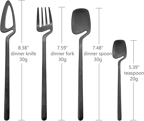 Miniatura 2 de Juego de cubiertos de acero inoxidable 1810 de 24 piezas para 6, color negro mate, incluye tenedores, cuchillos y cucharas de té, apto para