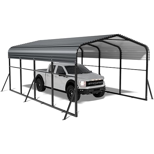 Metal Carport 12x20 FT Carports Heavy Duty Car Shelter for Heavy Snow, Outdoor Prefab Metal Carport Kits Garage for Car, Boats and Truck