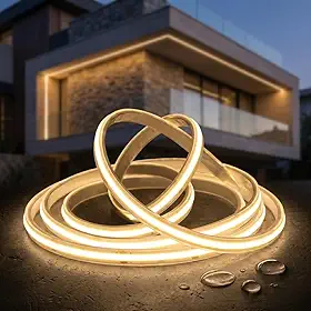 Fita LED COB 127V IP67 3000K Branco Quente Luz Contínua Blindada Direto Na Tomada Sem Fonte - VALOR DO METRO - Para Sanca Perfil De Alumínio Espelho E Nichos
