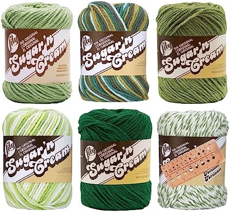 Variety Assortment Lily Sugar 'n Cream Yarn Bundle 100% Cotton Worsted #4 Weight Solids & Ombres with Needle Gauge (Mix 230)
