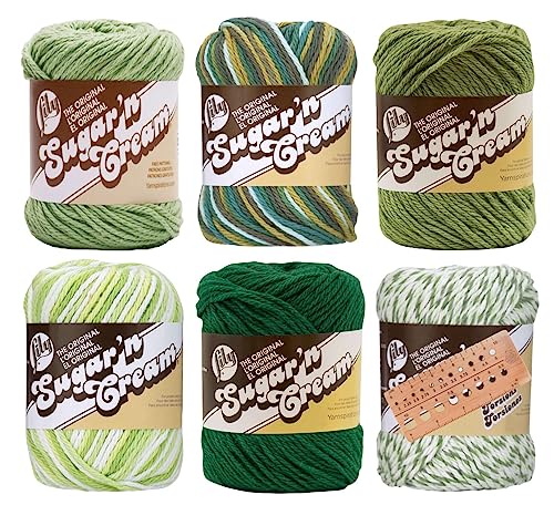 Variety Assortment Lily Sugar 'N Cream Yarn Bundle 100% Cotton Worsted #4 Weight Solids & Ombres With Needle Gauge (Mix 230) #TOP1