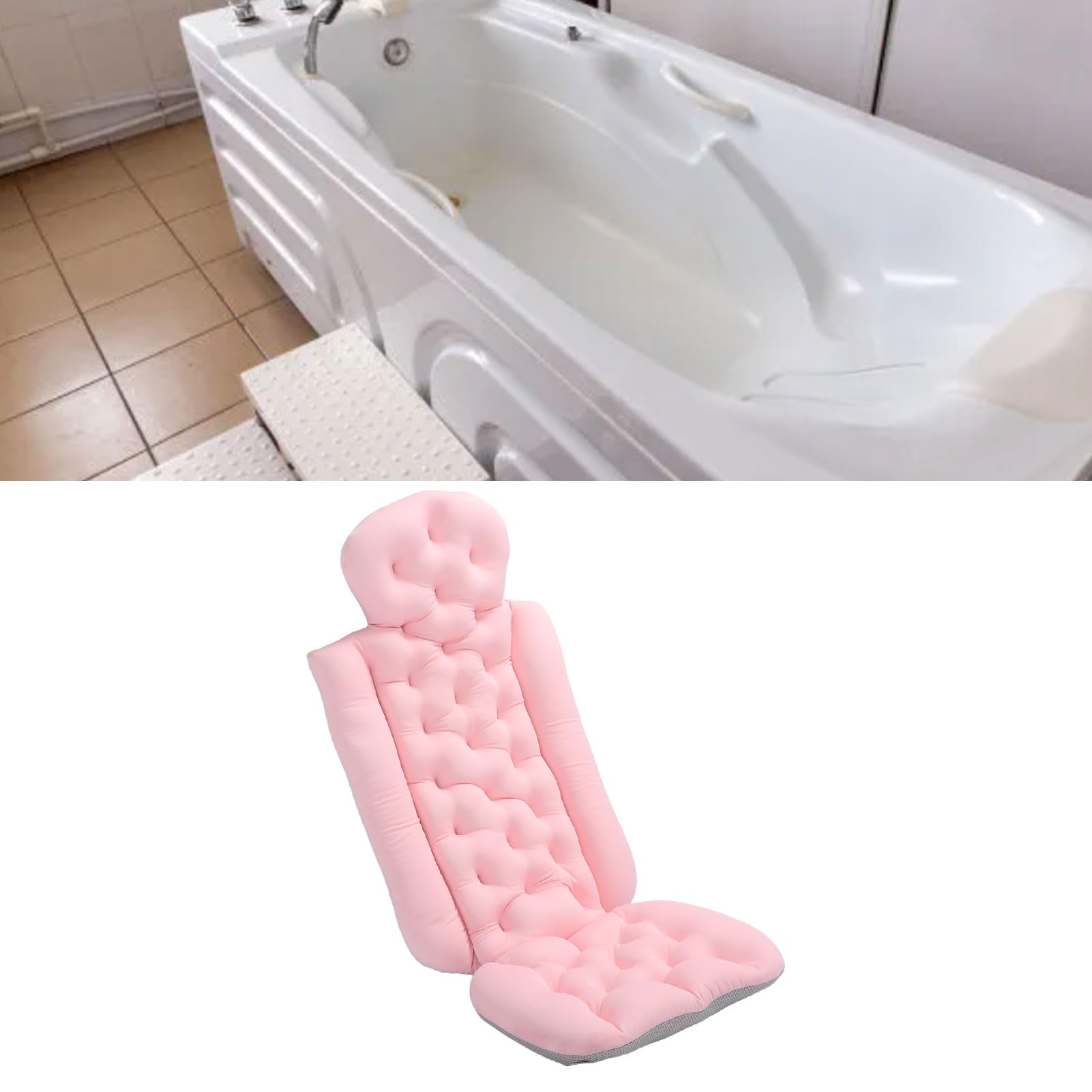 Almohada de baño para Todo el Cuerpo, cojín ergonómico para bañera con Ventosa, Almohada de SPA Larga Antideslizante Acolchada para el Apoyo de la Cabeza, el Cuello y los Hombros e (Rosada)