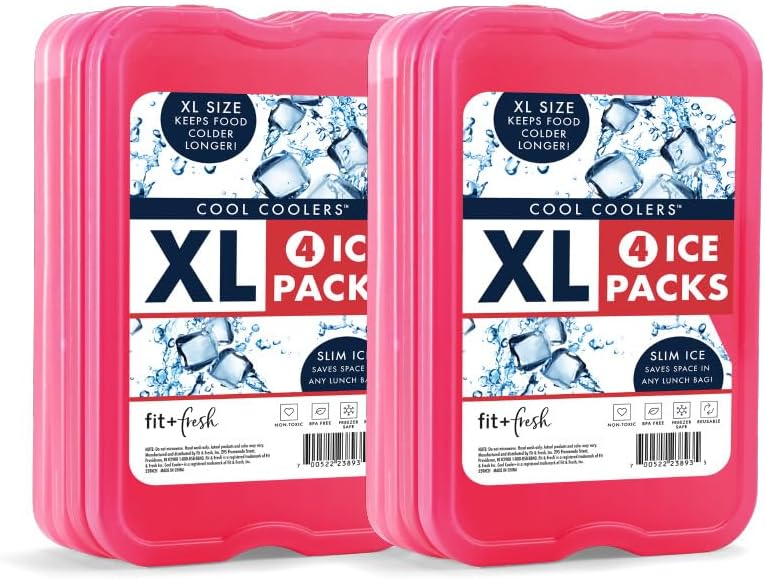 Cool Coolers by Fit + Fresh Slim Compact Reusable XL Ice Pack, Perfect for Lunch Boxes, Coolers, and Beach Bags, 8 Pack, Pink - Image 2