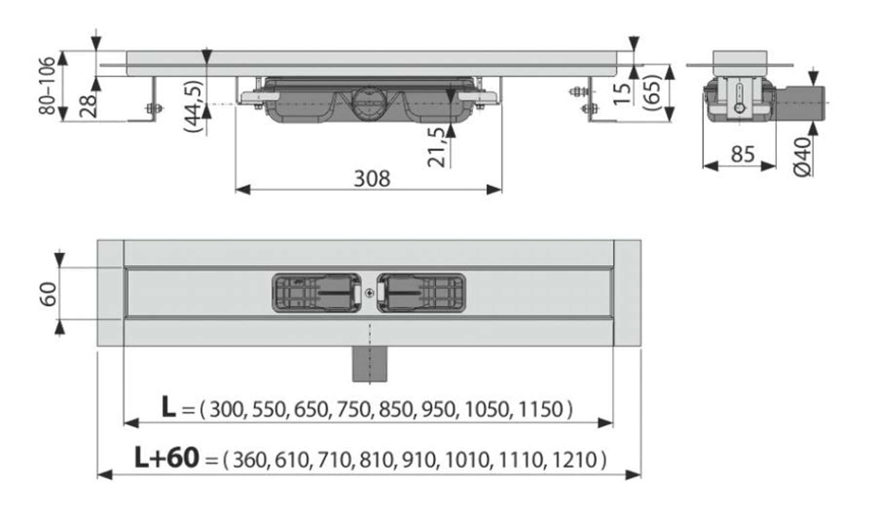 Alca PLAST APZ104 Flessibile Rinne, canale di scarico a pavimento per doccia con griglia in acciaio inox – 700 mm