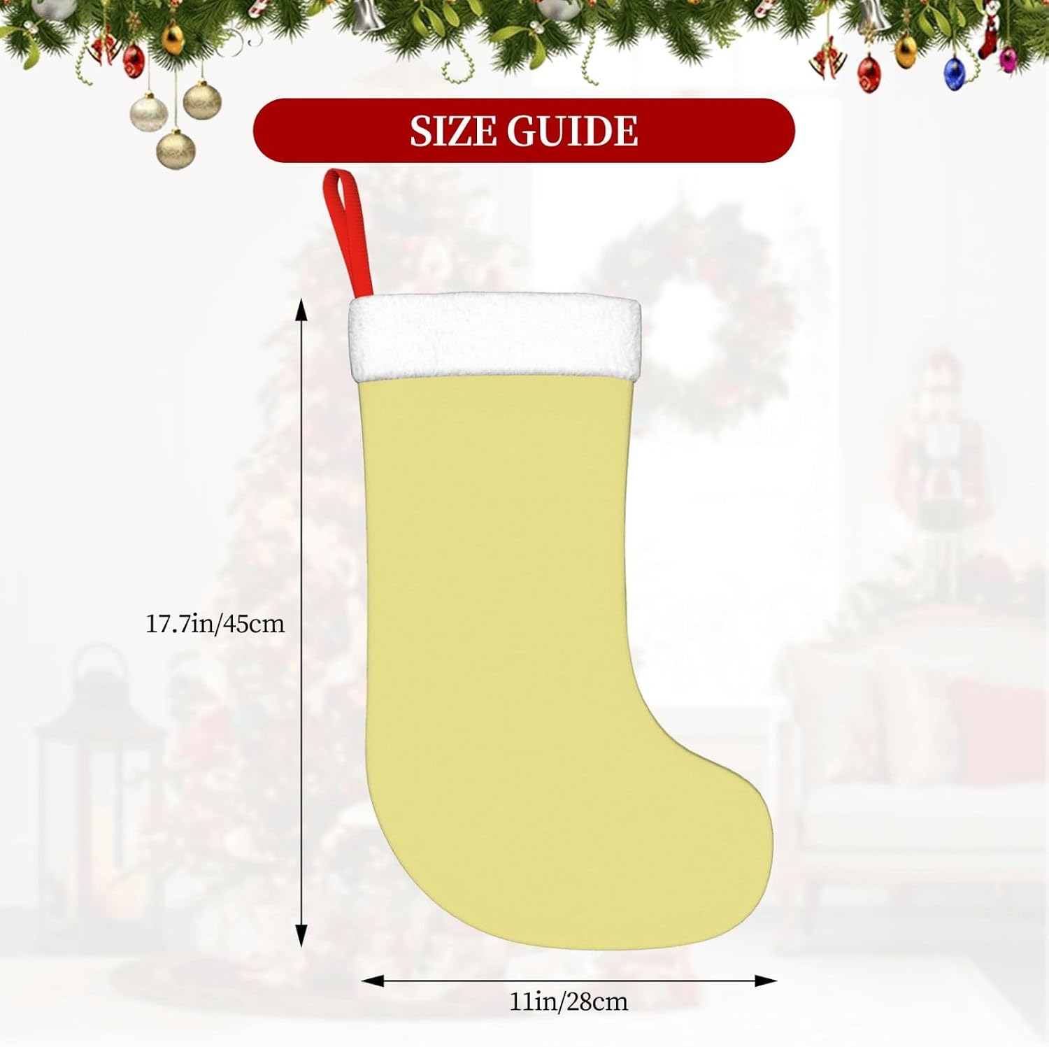 Khaki Yellow Print Christmas Stockings, Hanging Fireplace Xmas Decor image 4