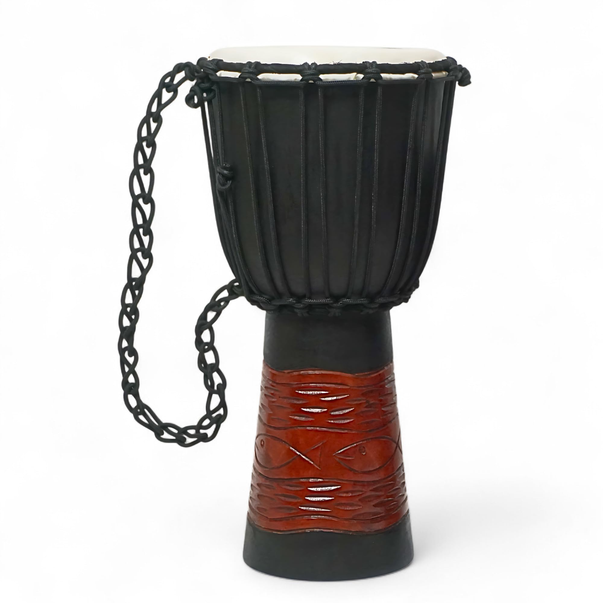 GMP Hand-Carved Mahogany Djembe, 7" Hand Drum Djembe with Ocean Carving