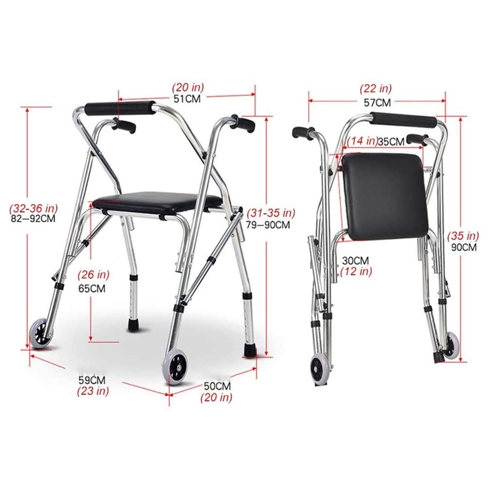 Andador plegable para ancianos con asiento y 2 ruedas, andador vertical ligero, altura ajustable para interiores y exteriores
