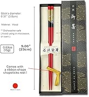 Vista 6 de Palillos japoneses de primera calidad reutilizables fabricados en Japón Palillos de madera de laca tradicional B (Golden Crane RD (WH4))