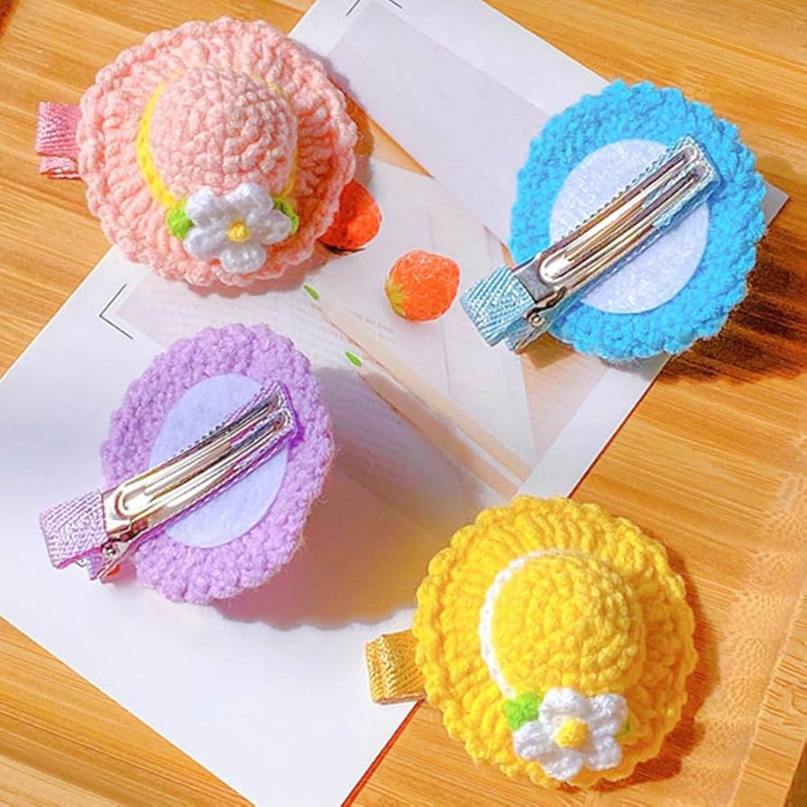 Amazon | 4個 かわいいかぎ針編みヘアピン 帽子型 かぎ針編み
