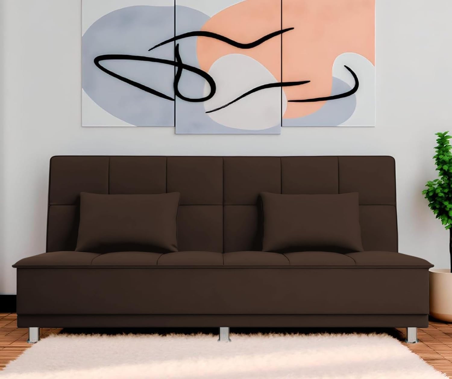 Adorn India Premium New Alyssum 3 Seater Sofa Cum Bed 4X6 Velvet Suede with 2 Cushions (Color Brown) and Suitable for All Indoor, with 3 Years Warranty Adorn India Premium New Alyssum 3 Seater Sofa Cum Bed 4X6 Velvet Suede with 2 Cushions (Color Brown) and Suitable for All Indoor, with 3 Years Warranty