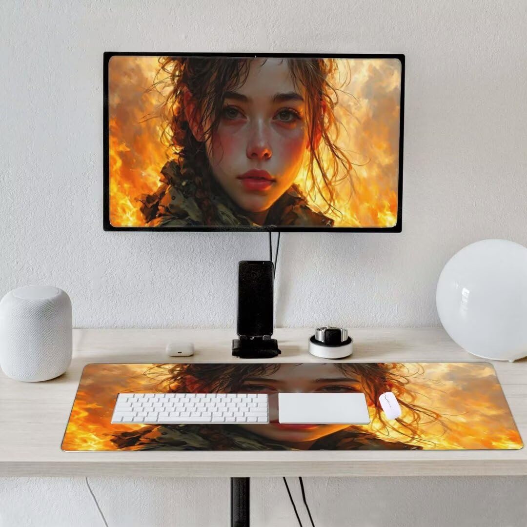Alfombrilla de ratón 1400x600x3 MM, Alfombrilla Ratón XXL Extendida de Gran Tamaño con Bordes Cosidos, Base de Goma Antideslizante Almohadilla para Teclado, Una Mujer Hermosa S-9113