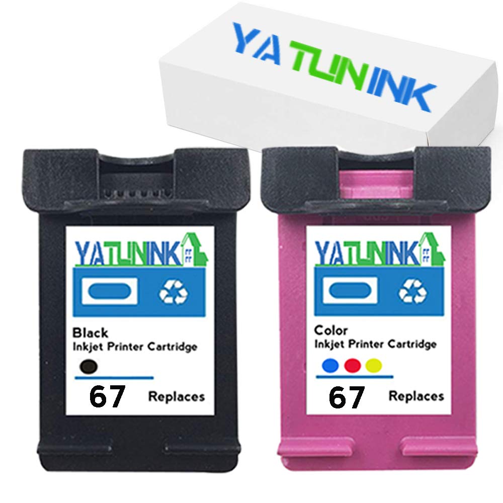 YATUNINK Remanufactured 67XL Ink Cartridge Replacement for HP 67 XL Black Color Ink Cartridge for HP DeskJet 1255 2732 2752 2755 Envy Pro 6452 6455 6458 DeskJet Plus 4140 4152 Printer(1Black 1Color)