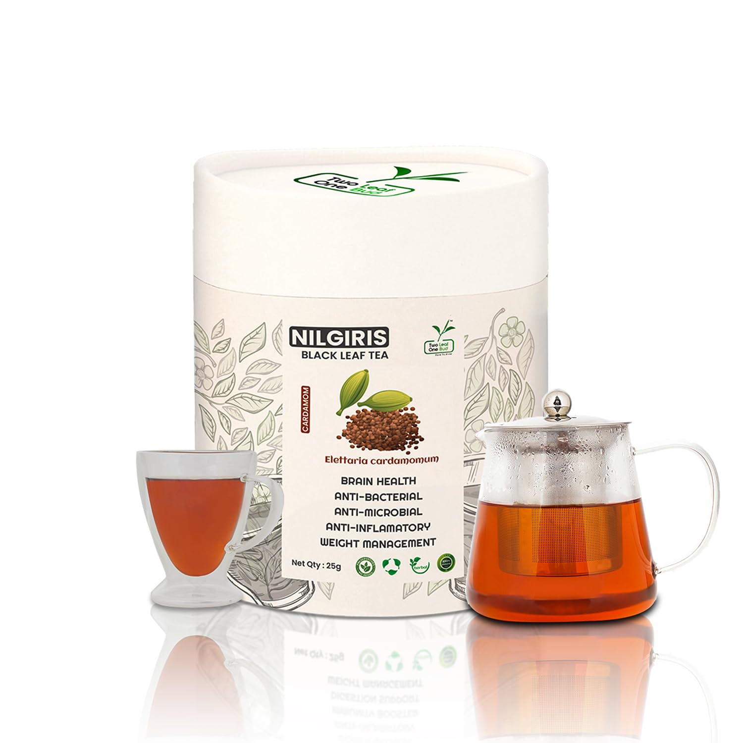 Two Leaf One Bud Nilgris Black Leaf Tea with Cardamom Flavour | 100% Pure and Natural | 25 Grams