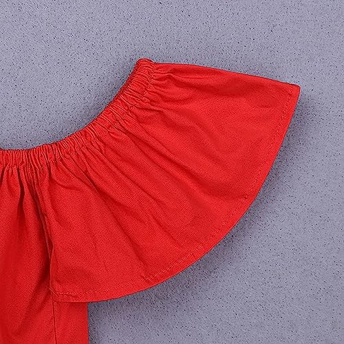 Toddler Baby Girls Ruffle Sleeve T-Shirt Off Shoulder Crop Tops Ruffle Blouse Solid Tee Shirt+Headband Summer Outfit4