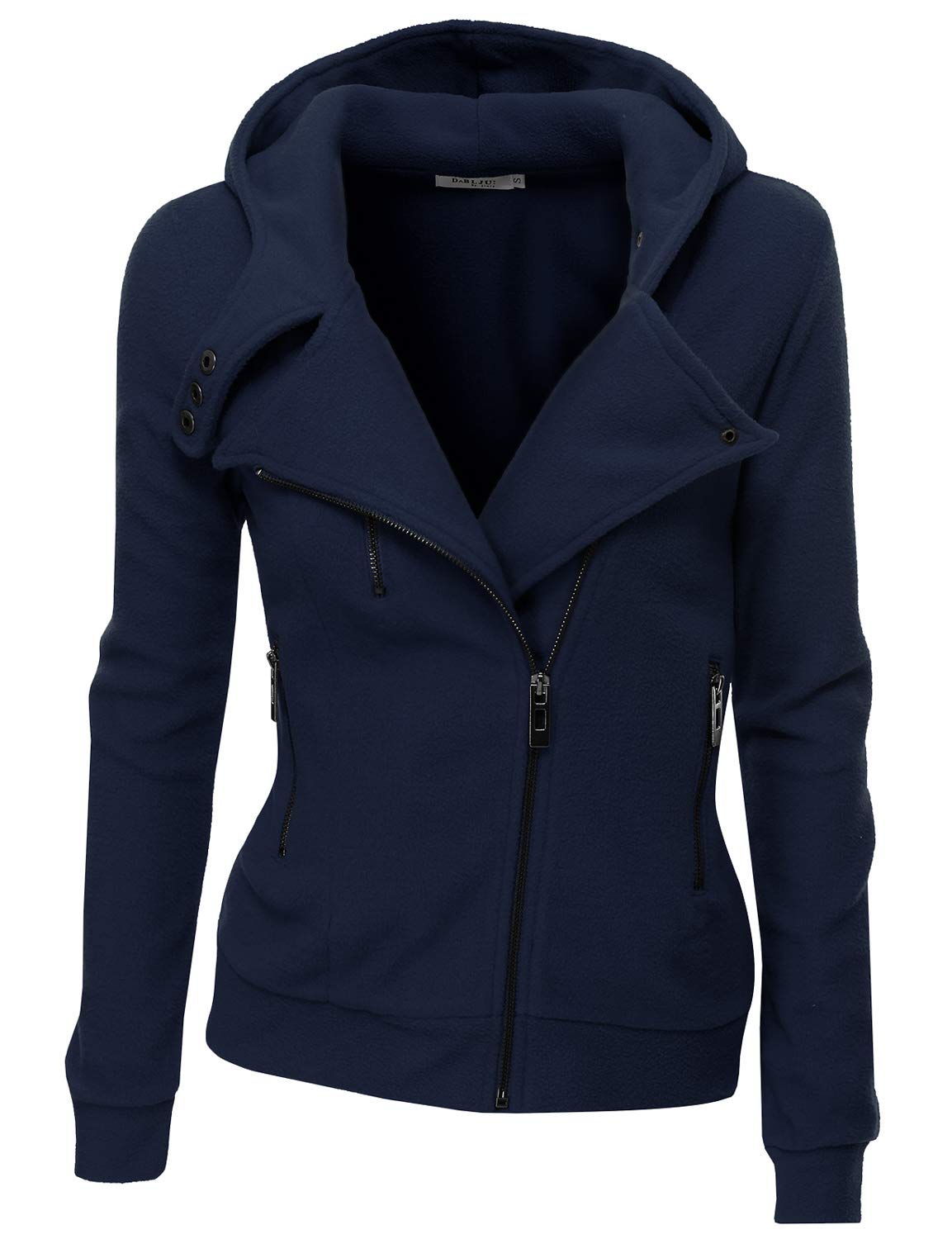Doublju Women's Fleece Zip-Up High Neck Jacket,PWD005_Navy,X-Large