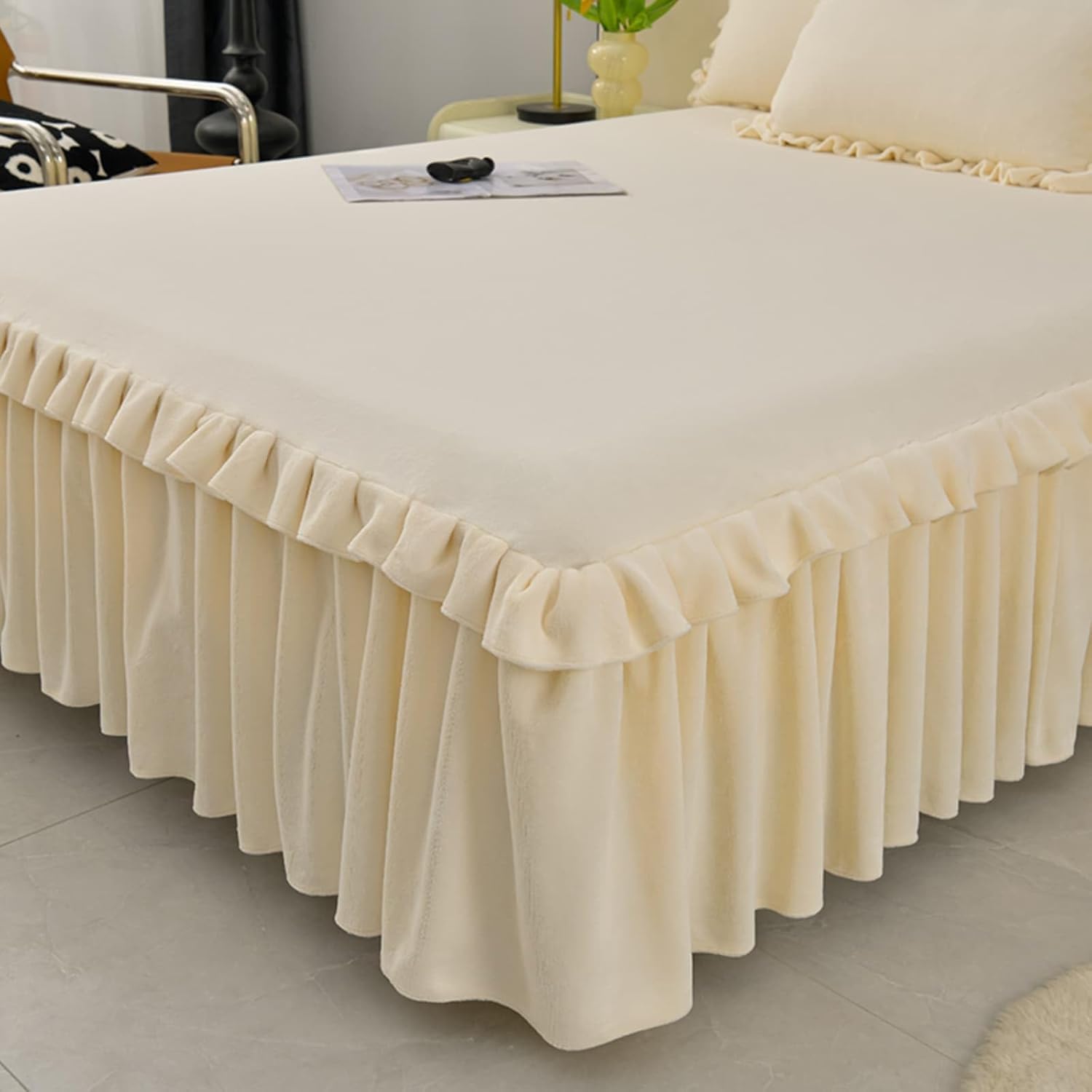 Jupes et draps en flanelle haut de gamme beige 200x220cm pour literie King-Size