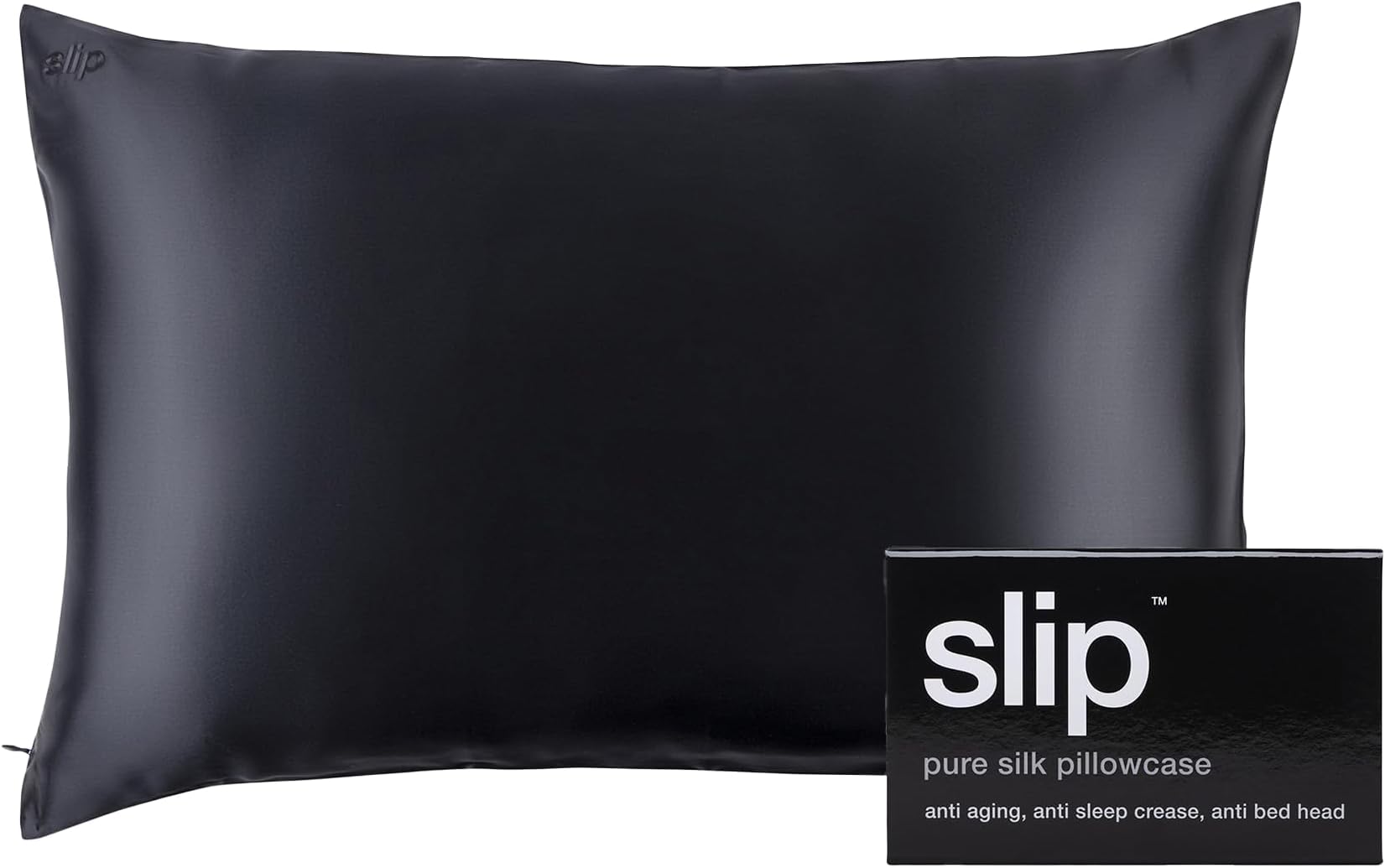 slip The Original Queen Pure Silk Pillow Case - 100% Pure 22 Momme Mulberry Silk - Queen Size Standard Pillow Case - Anti-Aging, Anti-BedHead, Anti-Sleep Crease, Black (20" x 30")