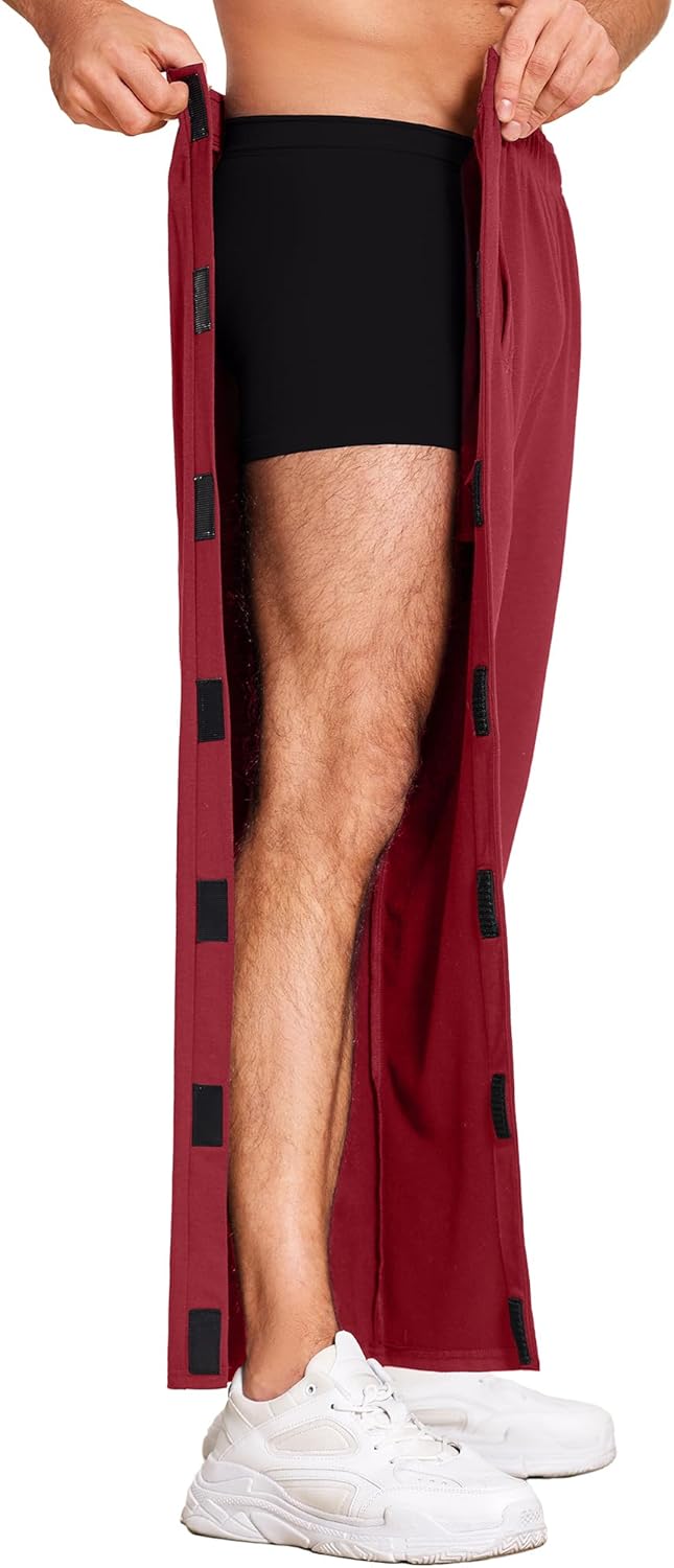 Deyeek Men's Tear Away Pants 2 Side Snap Open Bottom Sweatpants Loose Fit Casual Post Surgery Pants with Pockets - Image 2