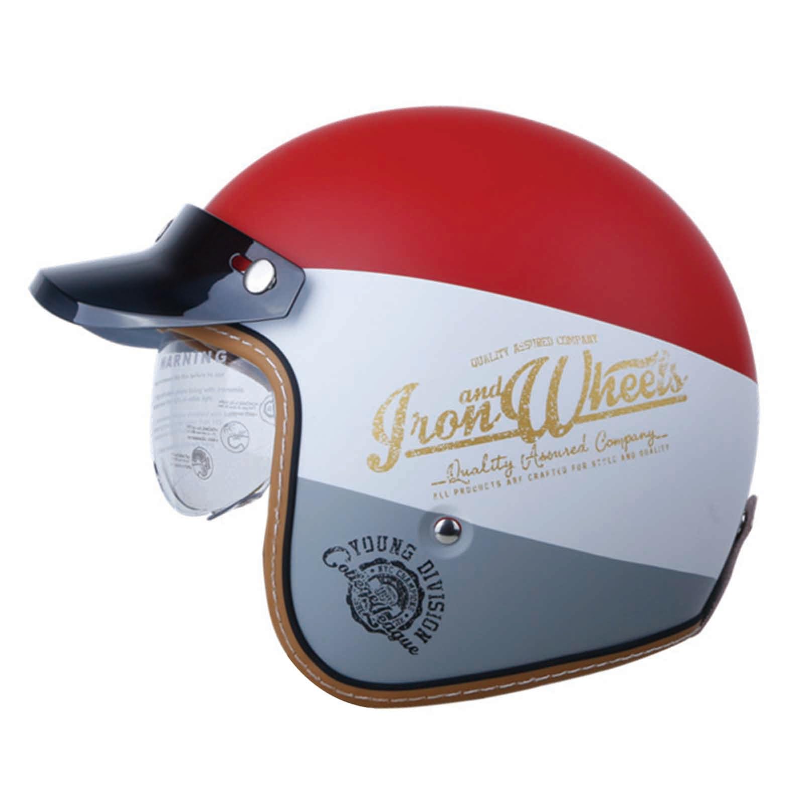 Retro Open Face Helmet Moped Four Seasons 3/4 Helmet Adult Unisex Helmet Motorcycle Half Helmet for Summer Vintage Cruiser Scooter Helmets Removable Peak and Quick Release Buckle DOT Approved