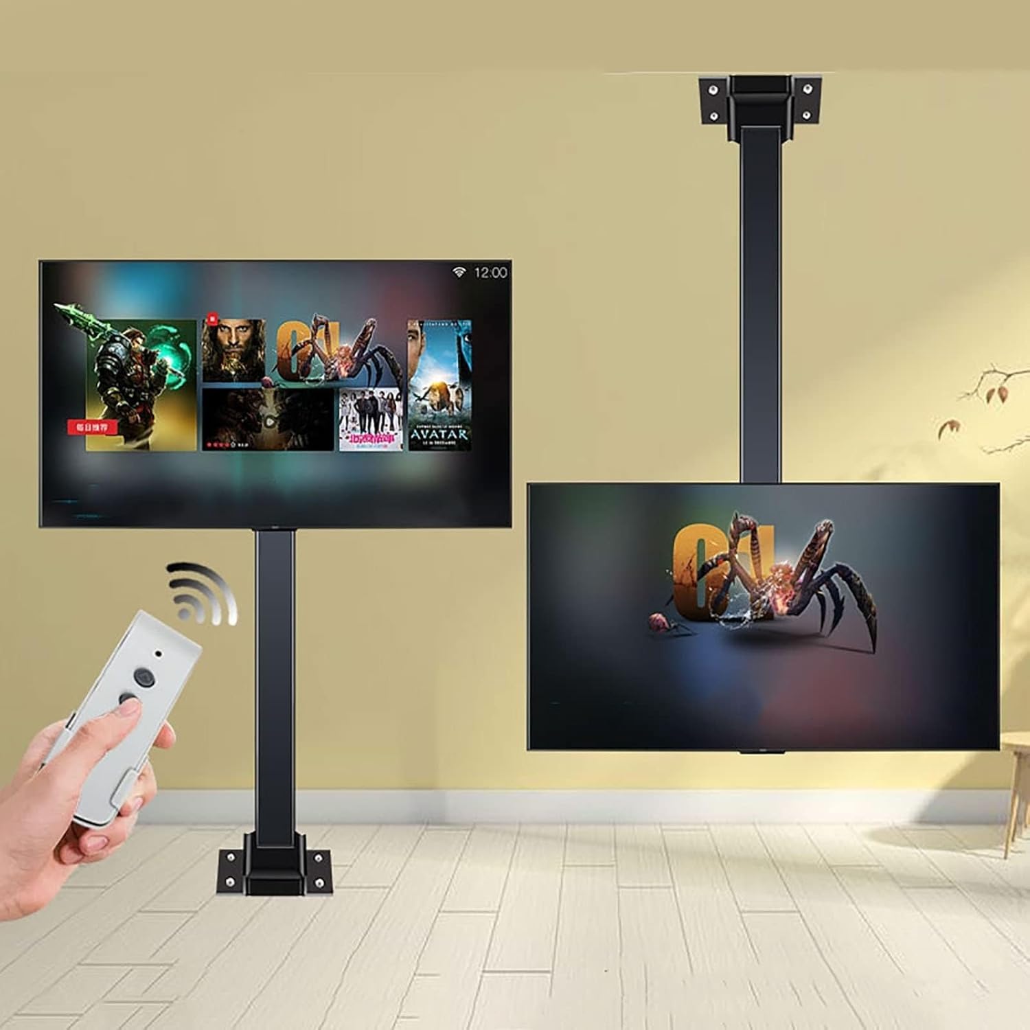 Supporto TV da soffitto motorizzato, regolabile in altezza, per TV LCD da 32 a 75 pollici, con telecomando