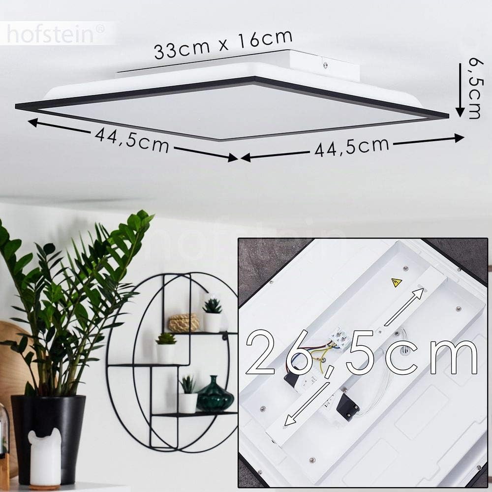 Plafonnier LED Panel Farc en métal/en noir/blanc, 28 watts, hauteur 6,5 cm max. 27 cm, 1960 lumens, 2700-5000 K, panneau de plafond à intensité variable et modifiable avec la télécommande fournie