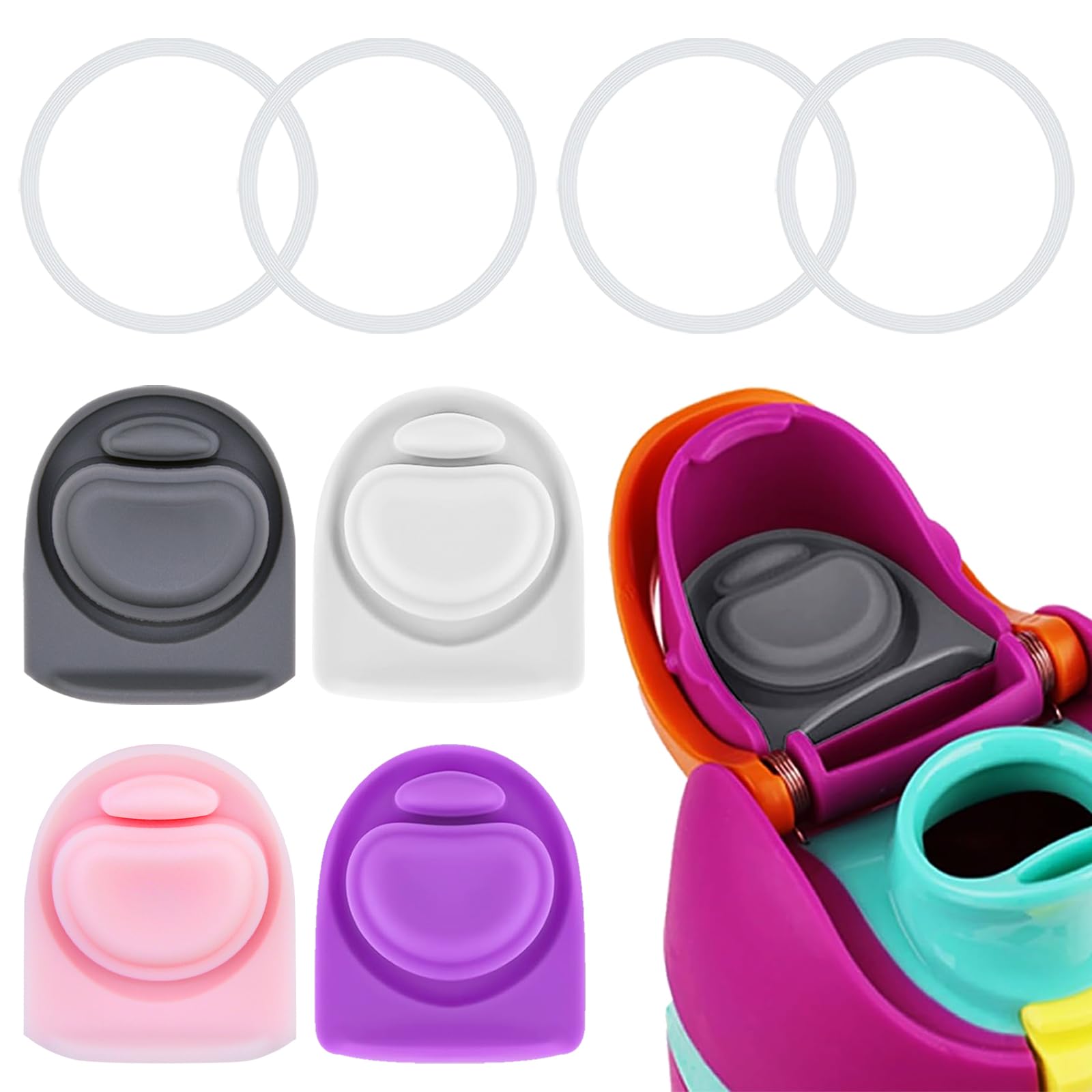 BMSQOFD 4 Sets Replacement Lid Rubber Seal for Owala FreeSip 24oz 32oz, Replacement Stopper and O Ring Gasket Parts Compatible with Owala 16/19/24/32/40oz Water Bottle Insert Silicone Accessories B1A3