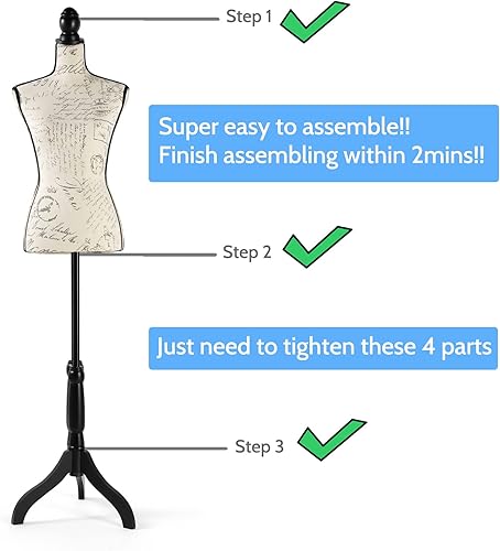 Miniatura 8 de DRDINGRUI Cuerpo de maniquí femenino de pie, altura ajustable de 52 a 67 pulgadas, forma de vestido pinable con base de trípode para exhibición de