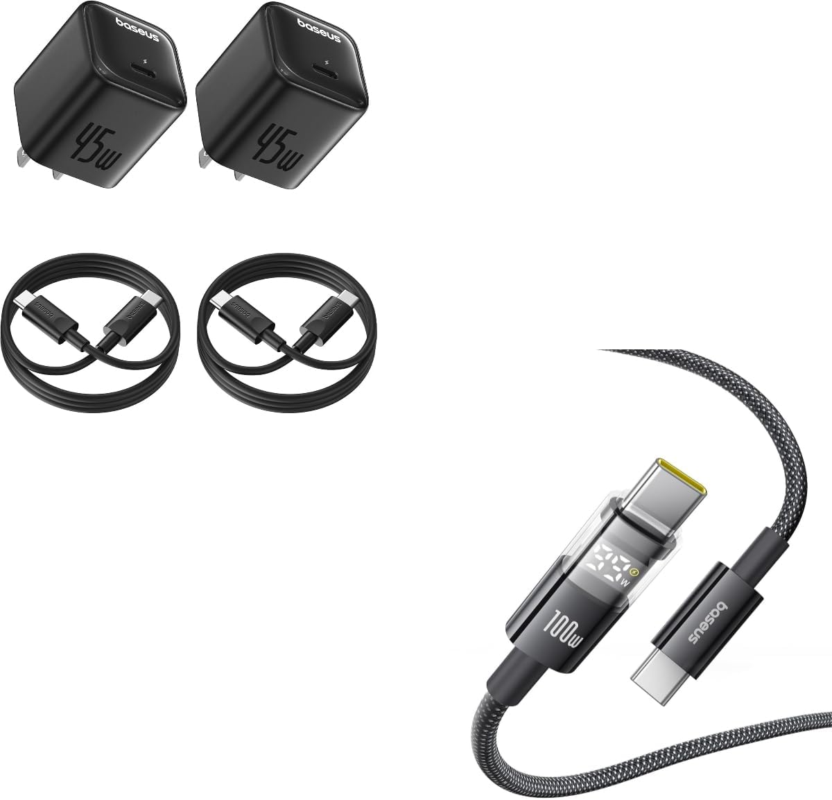 Baseus 45W USB C Charger Block, 2 Pack & 100W USB C Cable
