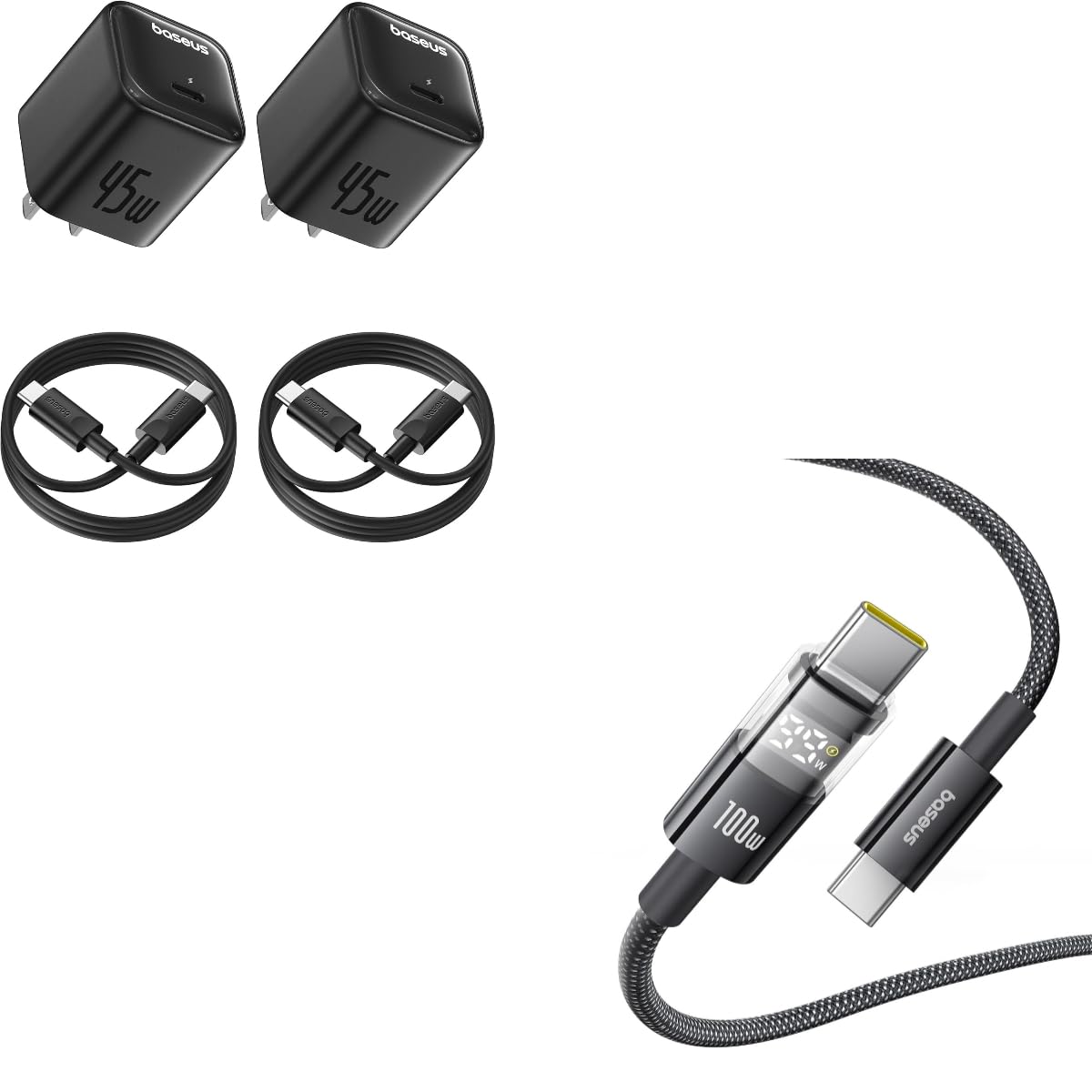Baseus 45W USB C Charger Block, 2 Pack & 100W USB C Cable