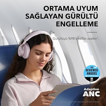 Anker Soundcore Space One Kulak Üstü Bluetooth Kulaklık, Uyarlanabilir Aktif Gürültü Engelleme, 40 Saat Pil Ömrü, Yüksek Çözünürlüklü Ses, Hafif Tasarım, Pembe - A3035