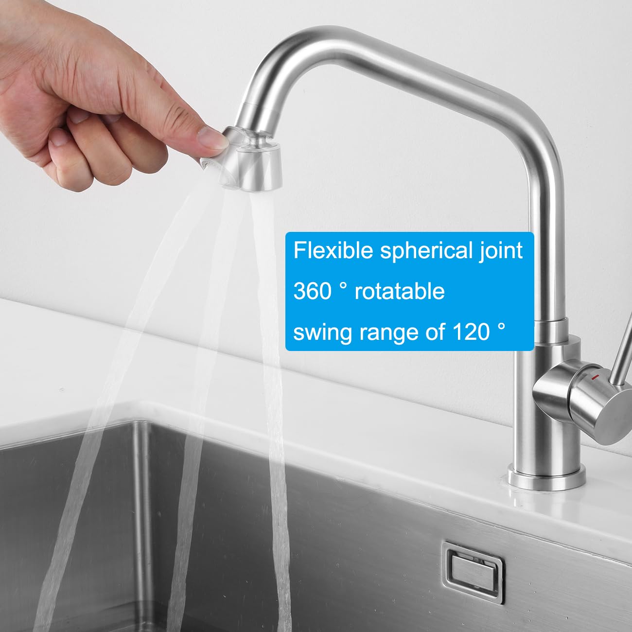 Grifo de Cocina con 2 Modos, Mezclador para Fregadero con Rociador de Caño Giratorio, Grifería Monomando de Acero Inoxidable 304, Agua Fría y Caliente, Aireador Extraíble