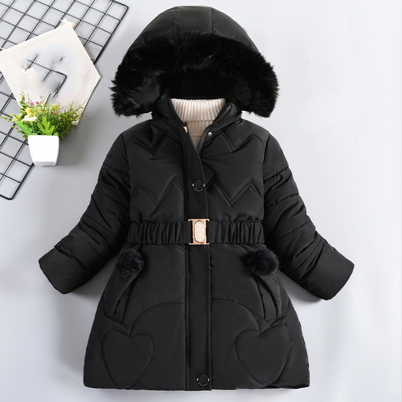 Winterjacke Kinder Mädchen Lange Wintermantel mit Kapuze Daunenjacke Warm Gefüttert Puffer Jacke mit Fleecefutter Outdoorjacke Steppjacke Parka