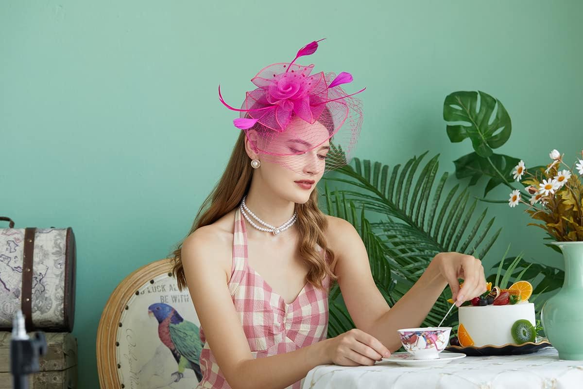 Fascinators Hats 20s 50s Hat Pillbox Hat Cocktail Tea Party Headwear with Veil for Girls and Women - Image 4