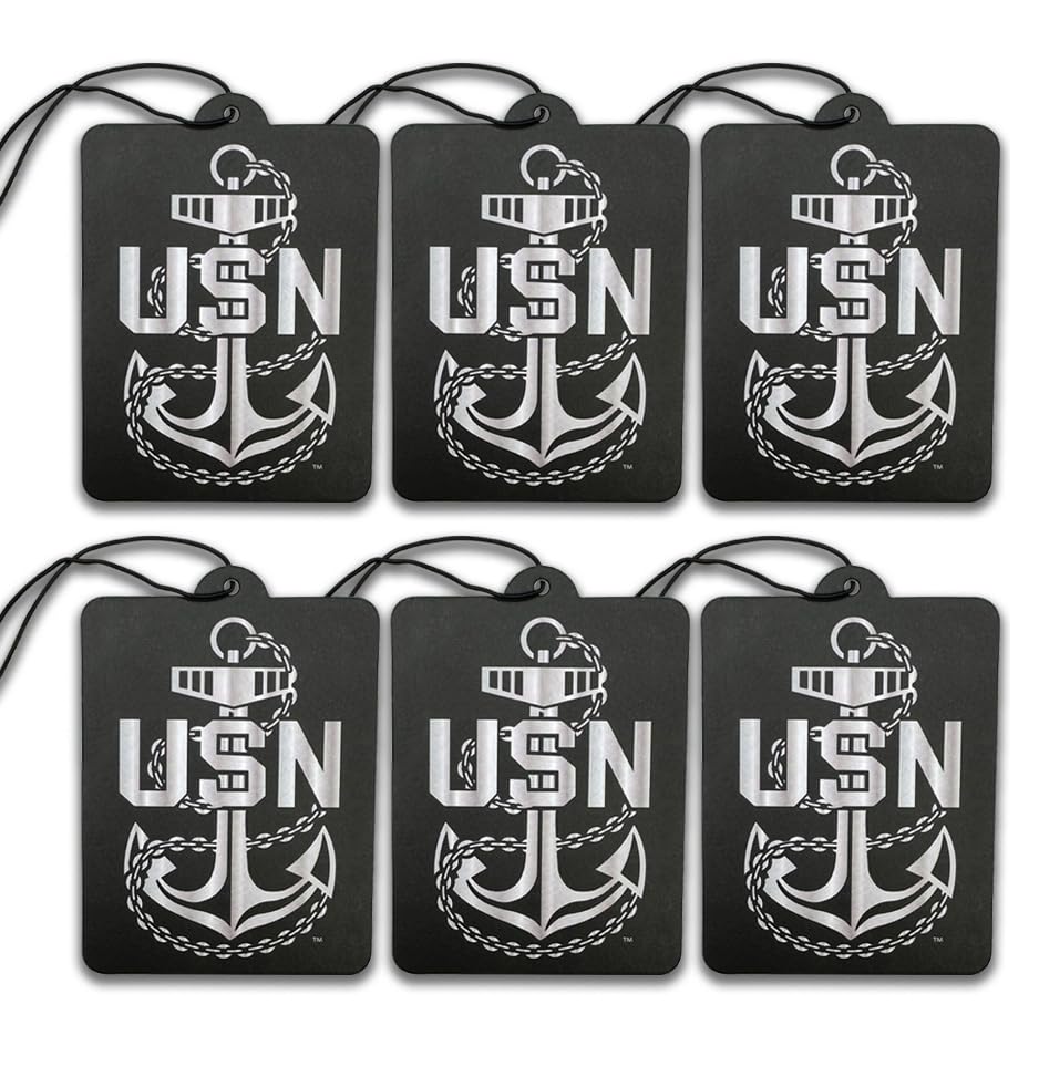 Image of Elektroplate US Navy Anchor Car Air Freshener 6-Pack | Officially Licensed, Long-Lasting Arctic Patrol Scent, Vivid Naval Graphics, Versatile Hanging Design
