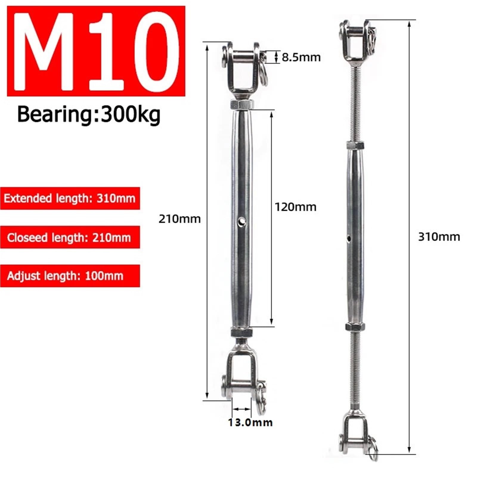 6 pz M5-M12 Tenditore In Acciaio Inox 304 Corpo Chiuso Swage Vite Fune Tensionante Fibbia Stretta per Corda(M10)