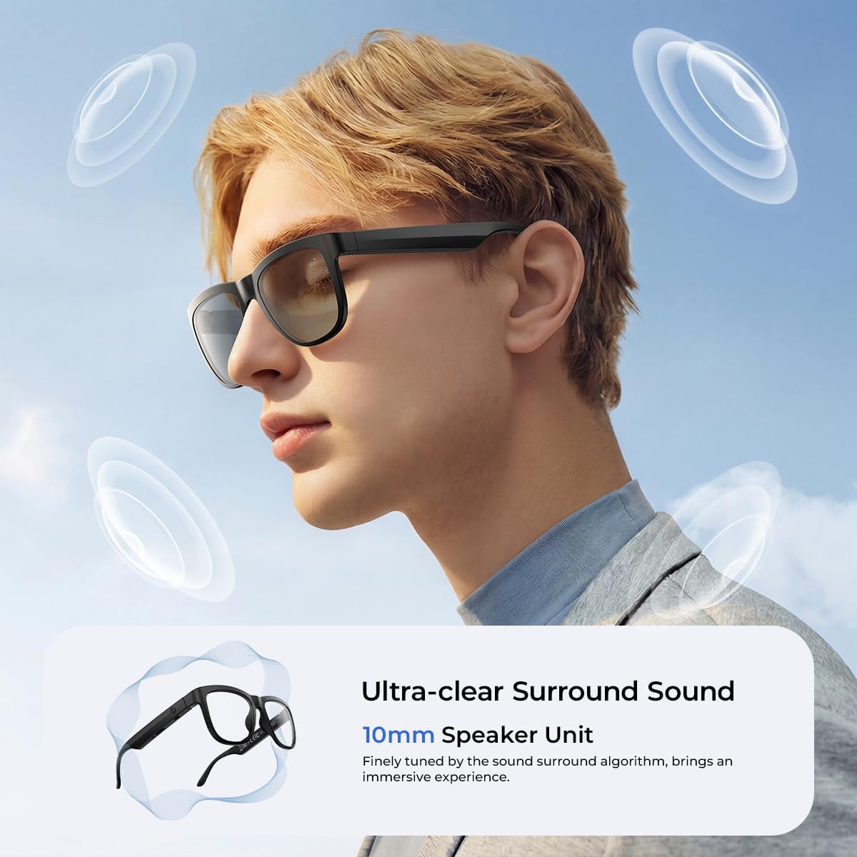 AI Smart Bluetooth Translation Glasses,Smart Glasses with 140+ Languages Online Translation and Color-Change Lens,Built-in Mic & Speakers,Anti-Blue Light Lens with Listening Voice Control