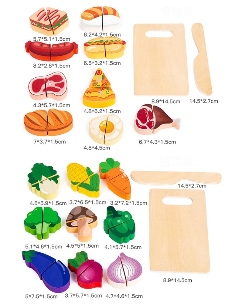 Set de Comida de Juego Simulado de Madera Montessori, Frutas, Verduras y Postres Magnéticos para Cortar
