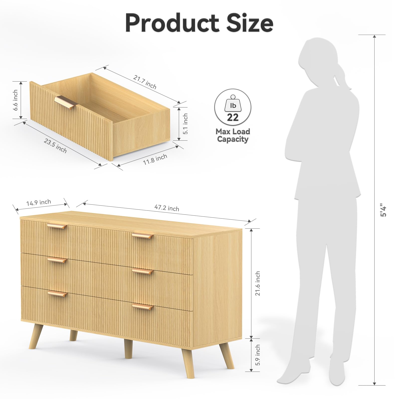 Amazon.com: Buenhomino 6 Drawer Dresser for Bedroom, 47" Wide Modern Chest  of Drawers with Fluted Design, Dresser TV Stand, Boho Storage Wood Dresser  Organizer for Living Room, Hallway, Closet, Entryway Natural :