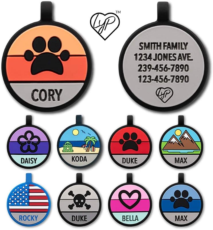 Love Your Pets - Our Original Soundless ID Tag For Pet Dog - Largest Line of Silicone No More Jingling -Durable - Never Fades - Customized Deep Engraved (Paw - Orange)