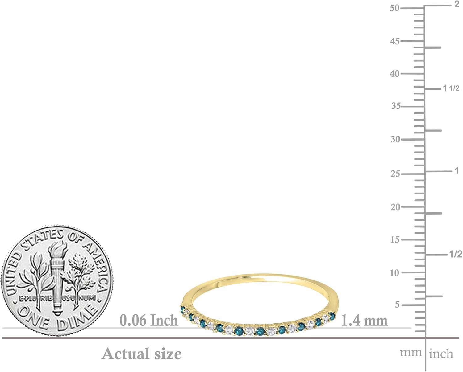 Dazzlingrock Collection 0.15 cttw Alternate Round Blue & White Diamond Stackable Ring for Women in 14K Solid Gold