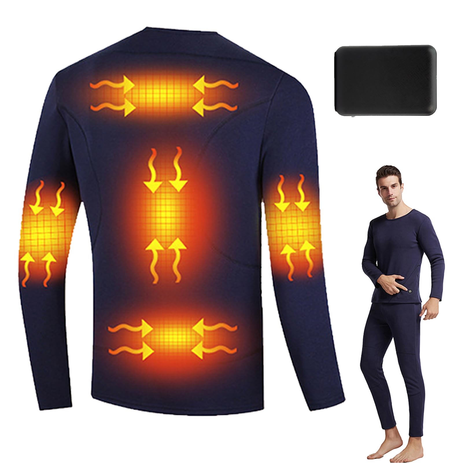 Ropa Interior Térmica con Calefacción para Hombre Pesca Al Aire Libre, Esquí, Ropa Térmica A Prueba De Frío, Ropa Interior Calefactora con Batería USB Inteligente,S, Blue Top