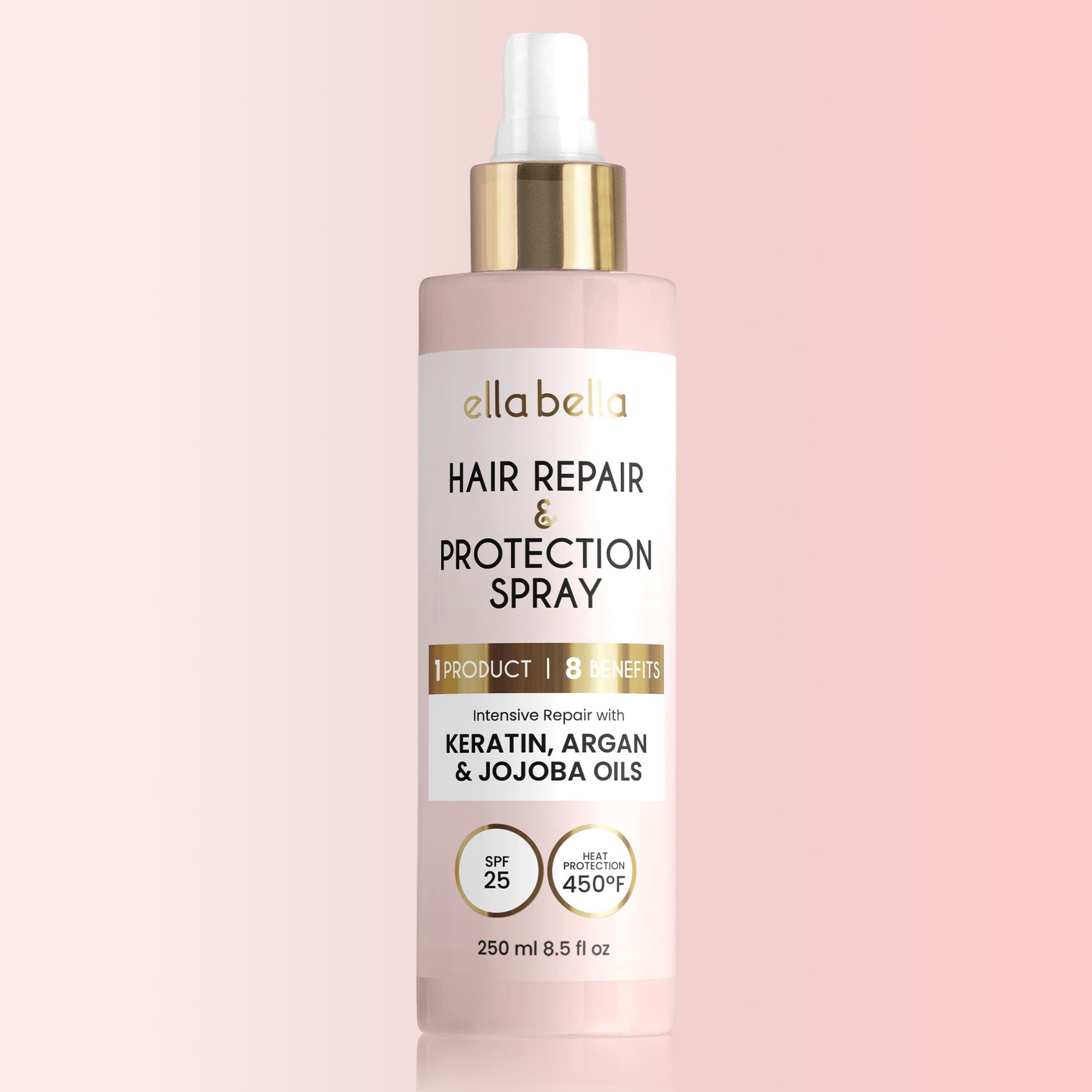 ELLA BELLA®️ All-in-1 Heat Protectant Spray for Hair • Repair, Protect, and Nourish with UV Shield • Cruelty-Free Formula with Argan Oil, Jojoba, and Keratin • Professional Hair Heat Protection Spray