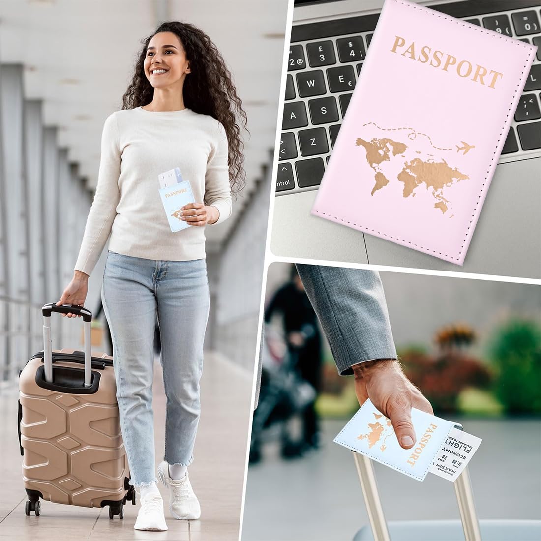 Porta passaporto da 2 pezzi, Portapassaporto in pelle PU, Portapassaporto da viaggio per passaporto, carta di biglietto, carte d'imbarco, carta di credito