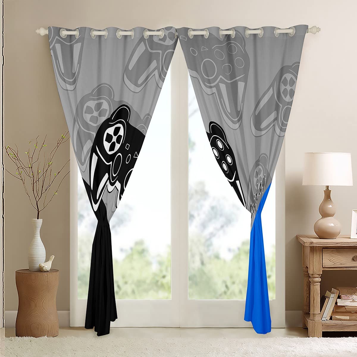 Loussiesd Gamer Curtains for Bedroom Gaming Thermal Insulated Drapes for Teens Boys Video Game Decor Curtain Game Controller Window Treatment Orange W46*L72 - Image 4